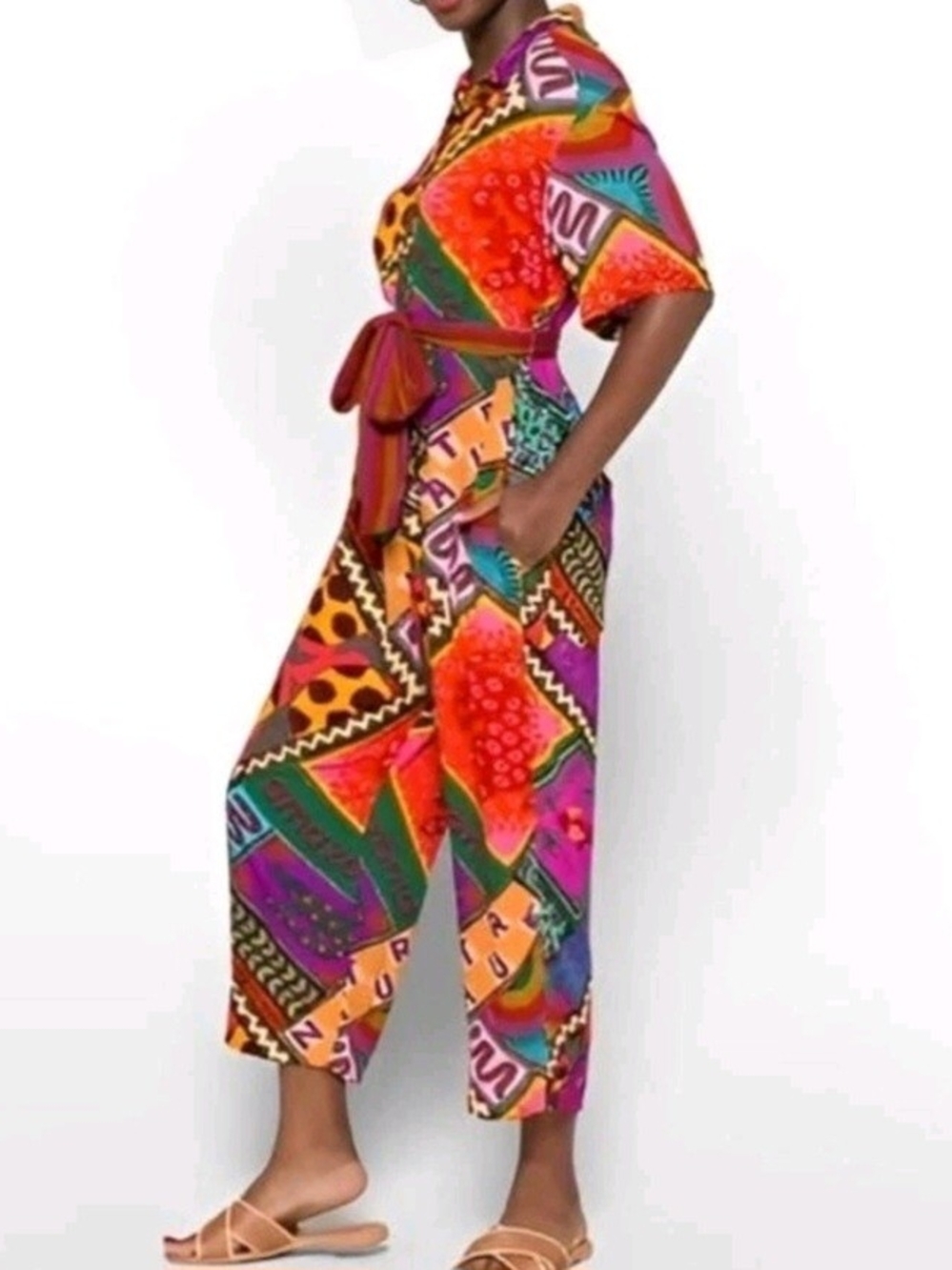New FARM Rio Vibrant Patchwork Print Jumpsuit, NWT
